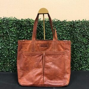 Brown Leather Tote Bag with Front Pockets - Unbranded